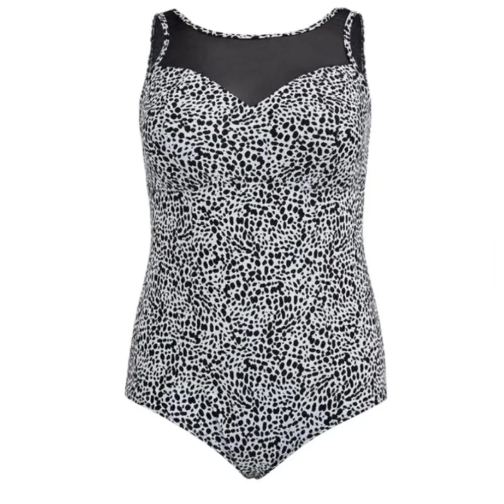 Torrid Stylish Black and White Swimsuit With Mesh Neckline